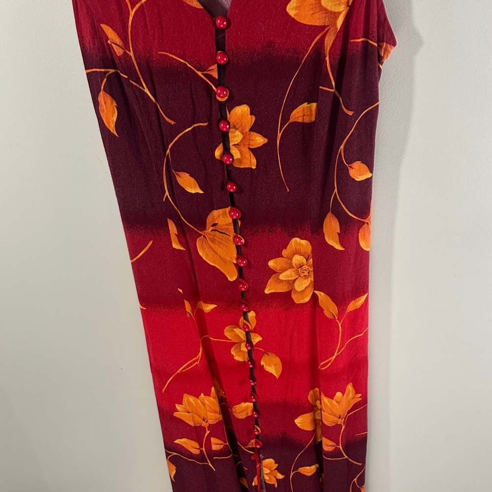 Oliva Rose Tropical Red and Orange Floral Sleeveless Back Tie Dress Size 8M - Picture 4 of 9